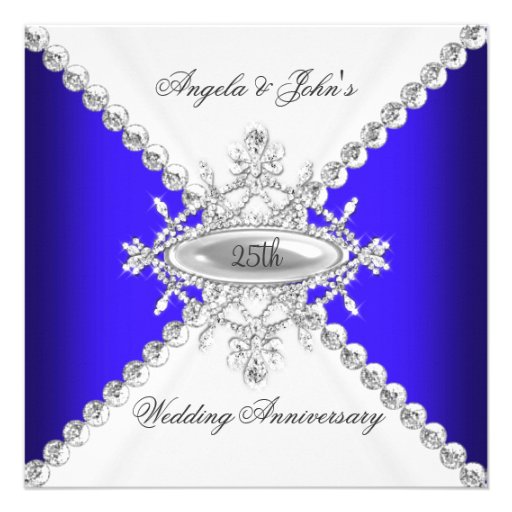 Elegant Royal Blue White 25th Wedding Anniversary Custom Invitation