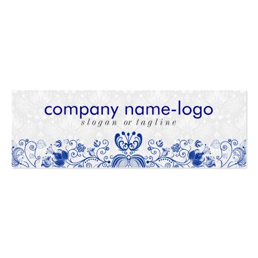 Elegant Royal Blue & White Floral Damask & Swirls Business Card Template (front side)
