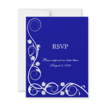 Elegant Royal Blue White Swirls RSVP / Reply Card Announcement