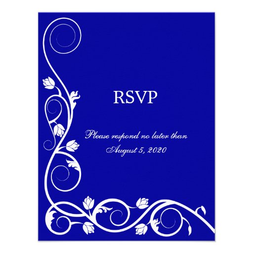 Elegant Royal Blue White Swirls RSVP / Reply Card Announcement