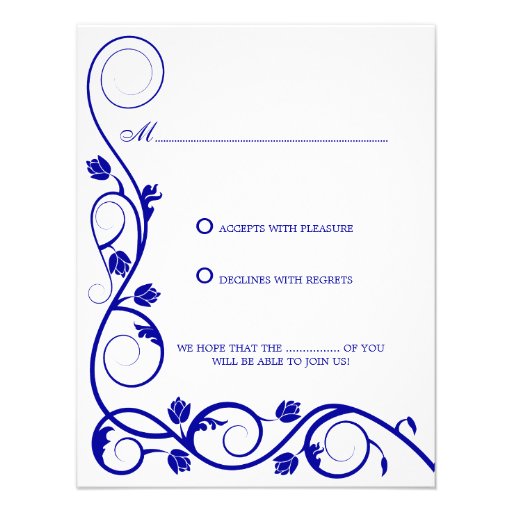 Elegant Royal Blue White Swirls RSVP / Reply Card Announcement