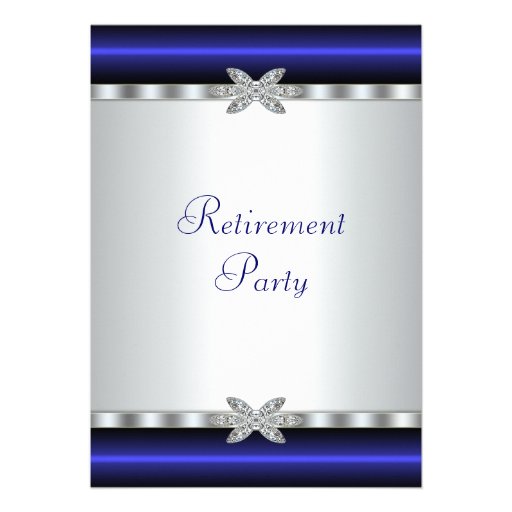 Elegant Royal Blue Womans Retirement Party Custom Invite (front side)