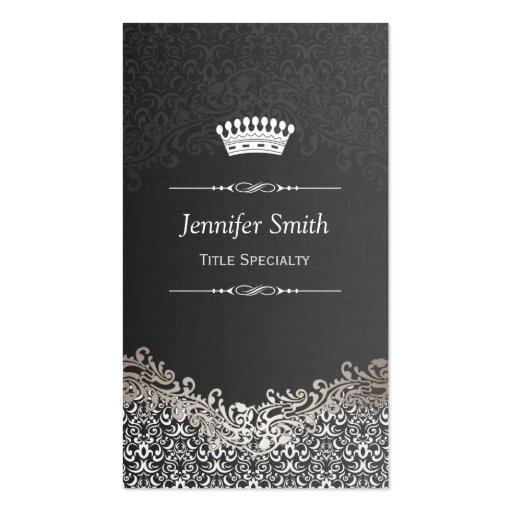 Elegant Royal Crown with Dark Damask Business Card Templates