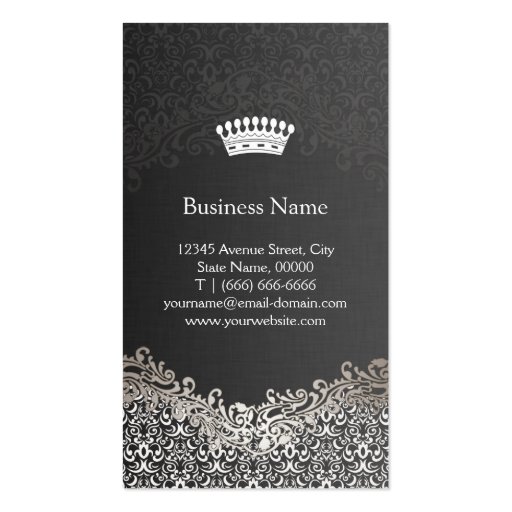 Elegant Royal Crown with Dark Damask Business Card Templates (back side)