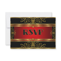 Elegant RSVP Red Black Gold Art Deco Invites
