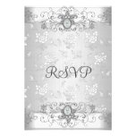 Elegant RSVP Silver White Diamond Lace Invite