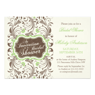 Elegant Rustic Brown Green Floral Bridal Shower Custom Invitations