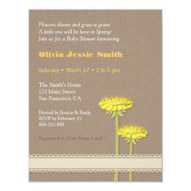 Elegant Rustic Burlap Dandelion Spring Baby Shower 4.25x5.5 Paper Invitation Card