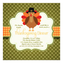 Elegant Rustic Cute Turkey Thanksgiving Dinner Invitation