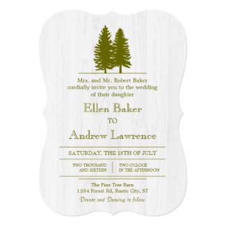 Elegant Rustic Pine Trees on White Wood Background Card