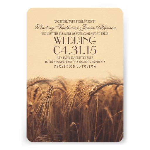 elegant rustic wheat wedding invitations (front side)