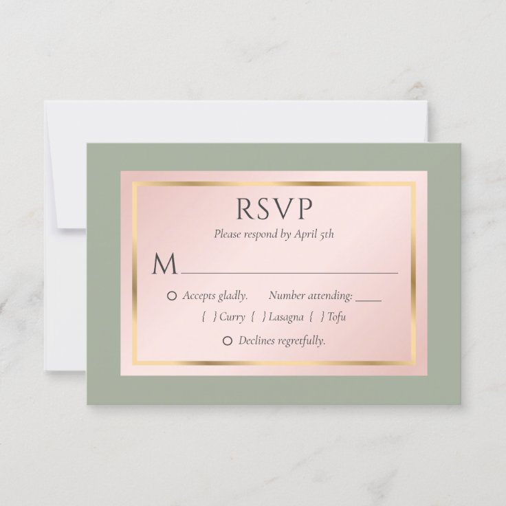 Elegant Sage Green Blush Gold Wedding Rsvp Cards Zazzle