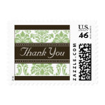 Elegant Sage Green Damask Ribbon Thank You Stamps