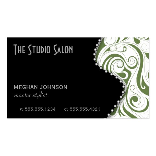 Elegant Sage Swirly Swirl Business Card Template (front side)