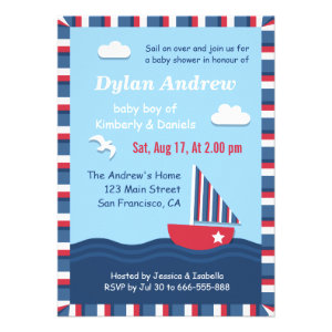 Elegant Sailboat Nautical baby shower party Personalized Announcements