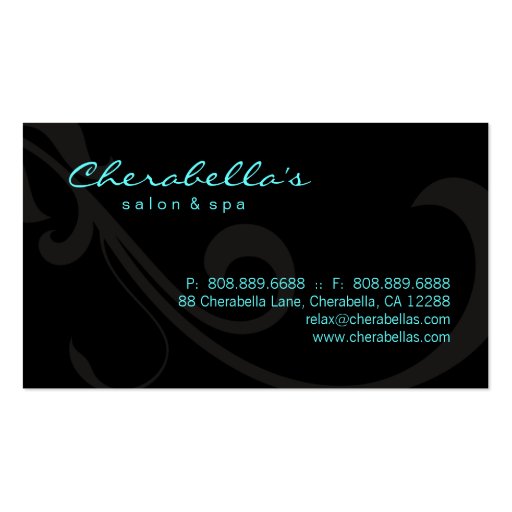 Elegant Salon Spa Floral Business Card Black Blue (back side)