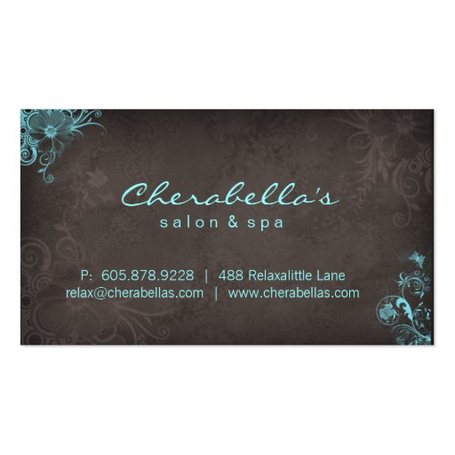 Elegant Salon Spa Floral Butterfly Blue Brown Business Card Template (front side)