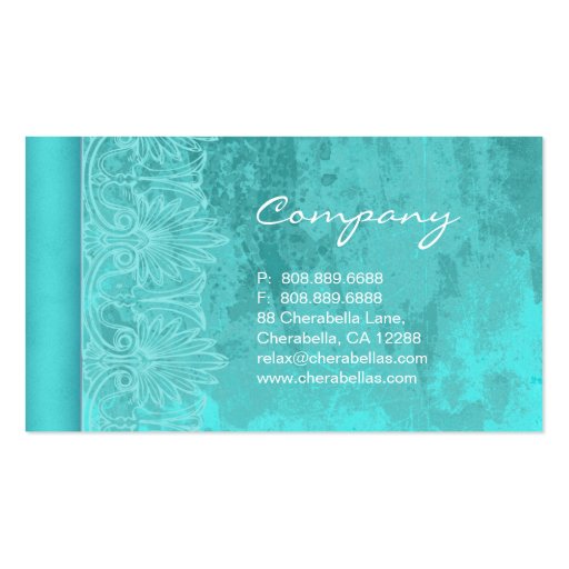 Elegant Salon Spa Lace Business Card Turquoise (back side)