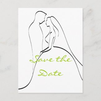 Elegant Save the Date Card with Bride Groom Green postcard