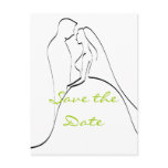 Elegant Save the Date Card with Bride Groom Green Post Cards