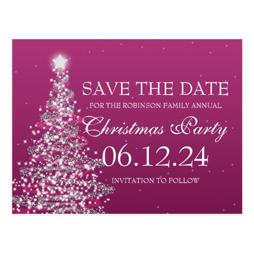Elegant Save The Date Christmas Party Pink Postcard | Zazzle