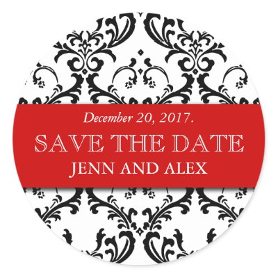 Elegant Save the Date Damask Stickers Red