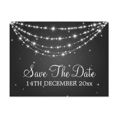 Elegant Save The Date Sparkling Chain Black Postcard