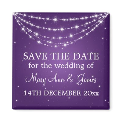 Elegant Save The Date Sparkling Chain Purple Magnet