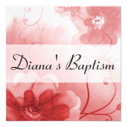 Elegant Scarlet and Gray Flower Baptism Invitation