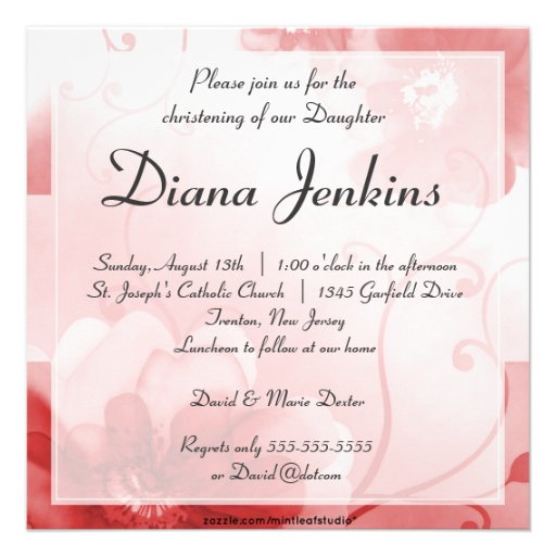 Elegant Scarlet and Gray Flower Baptism Invitation