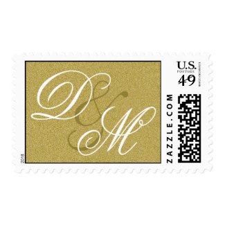 Elegant Script 2 Monogram Gold Glitter Postage Stamps