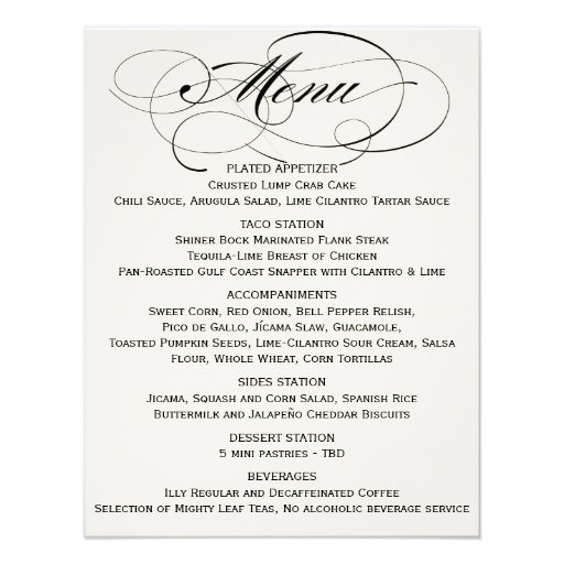 Elegant Script Menu- Black/Off White Custom Announcements