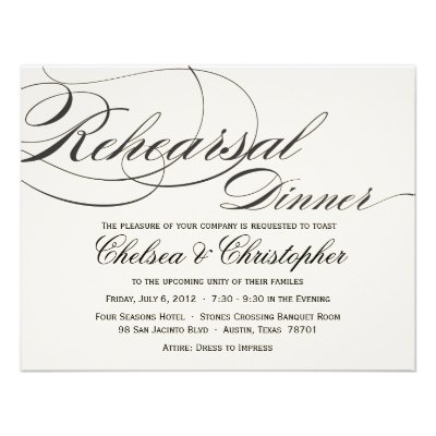 Elegant Script Rehearsal Dinner - Black/Off White Custom Invite