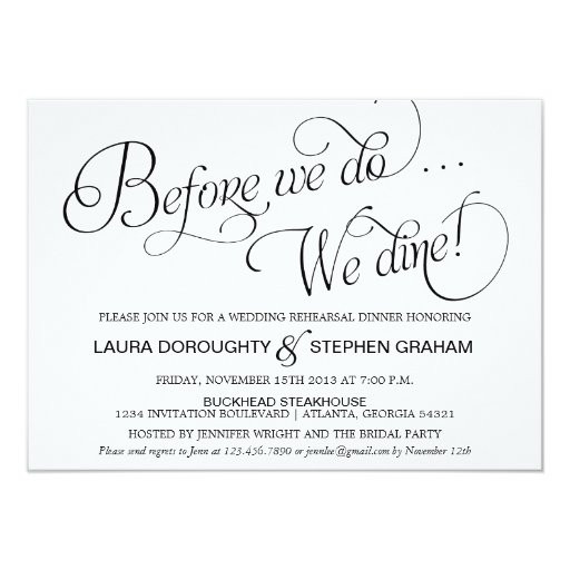 elegant script rehearsal dinner invitation white zazzle
