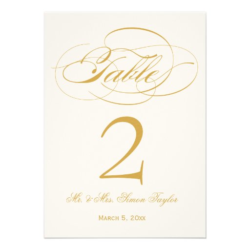 Elegant Script Table Number - Gold Announcement