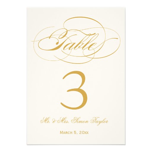 Elegant Script Table Number - Gold Card