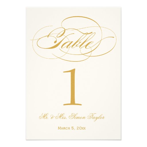 Elegant Script Table Number - Gold Custom Invites