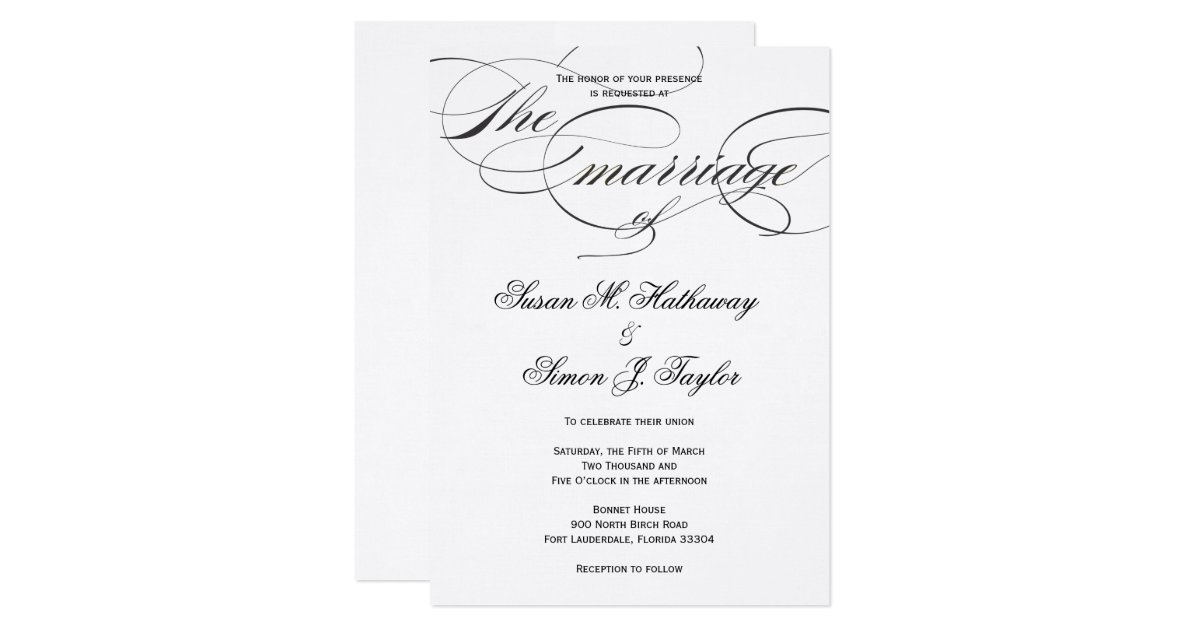 Elegant Script Wedding Invitation Black Zazzle