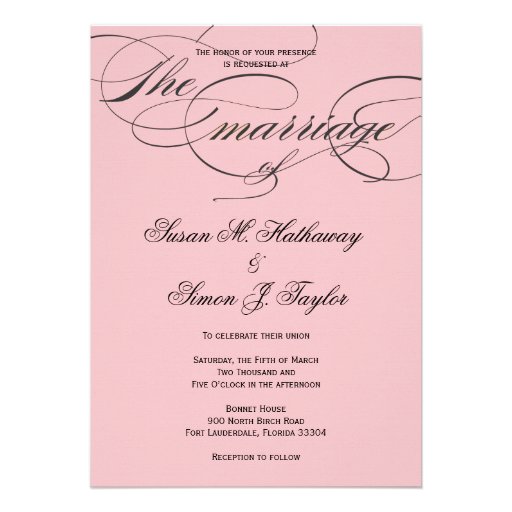 Elegant Script  Wedding Invitation - Black & Blush
