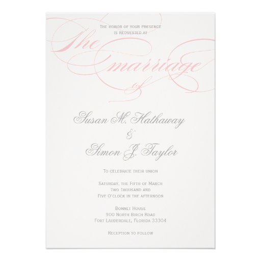 Elegant Script  Wedding Invitation  - Blush Pink