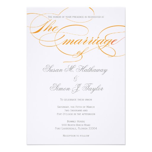 Elegant Script  Wedding Invitation - Orange