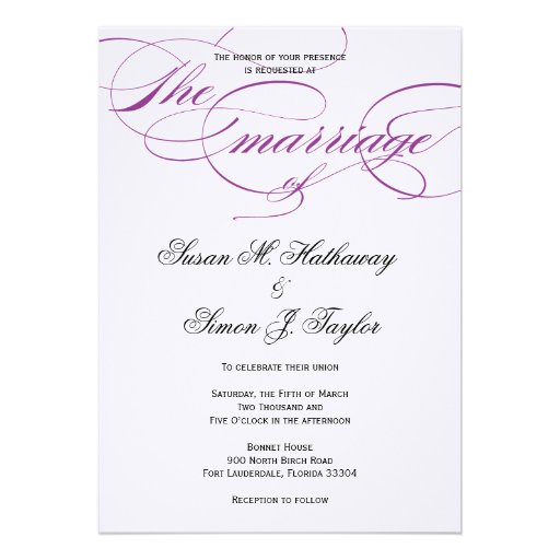 Elegant Script  Wedding Invitation - Purple