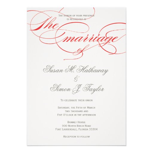 Elegant Script  Wedding Invitation  - Red
