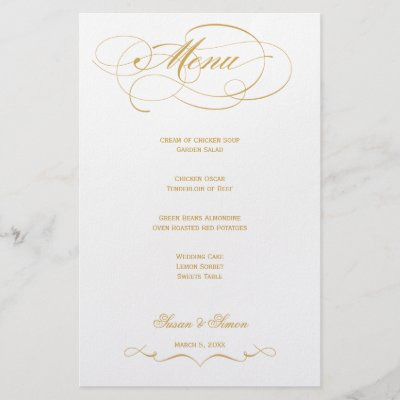Elegant Script  Wedding Menu - Gold Customized Stationery