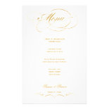 Elegant Script Wedding Menu - Gold Customized Stationery
