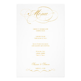 Elegant Script  Wedding Menu - Gold Customized Stationery