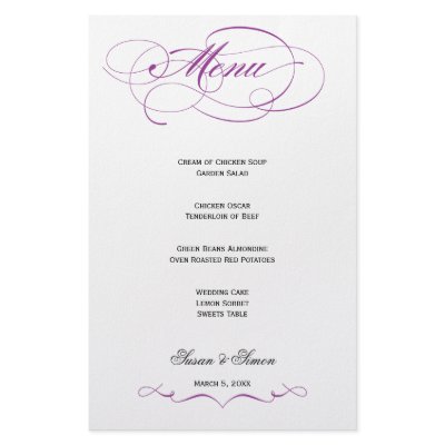 Elegant Script  Wedding Menu - Purple Custom Stationery