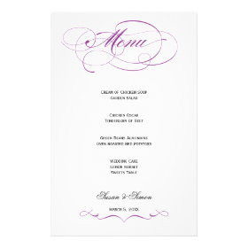 Elegant Script  Wedding Menu - Purple Custom Stationery