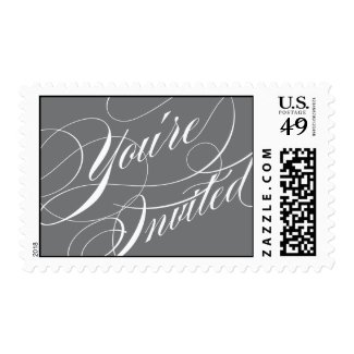 Elegant Script Wedding Postage Stamp - Gray