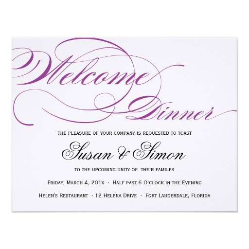 Elegant Script Welcome Dinner Invitation Purple